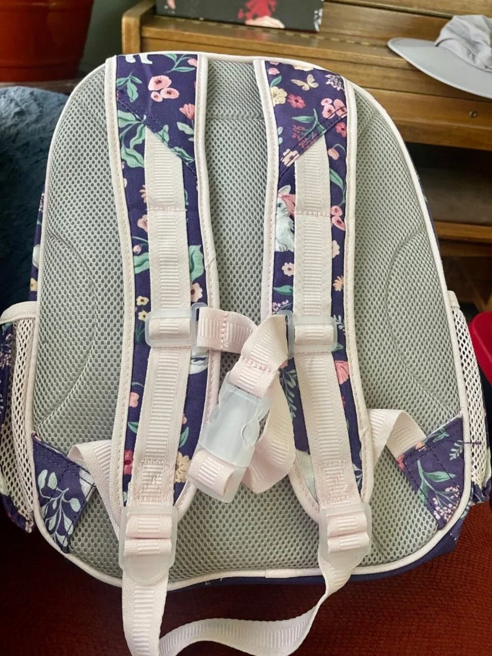 Pottery Barn Kids Mackenzie Small Backpack Kitty Floral Purple Pink Cats Bows